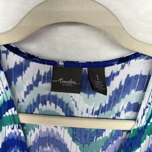 Chico’s Travelers Open Front Duster Cardigan Women’s Sz Medium Artsy 3/4 Sleeve - Picture 2 of 8